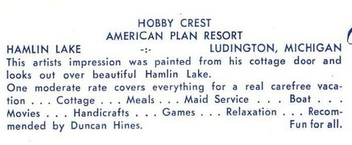 Hobby Crest Resort - Vintage Postcard